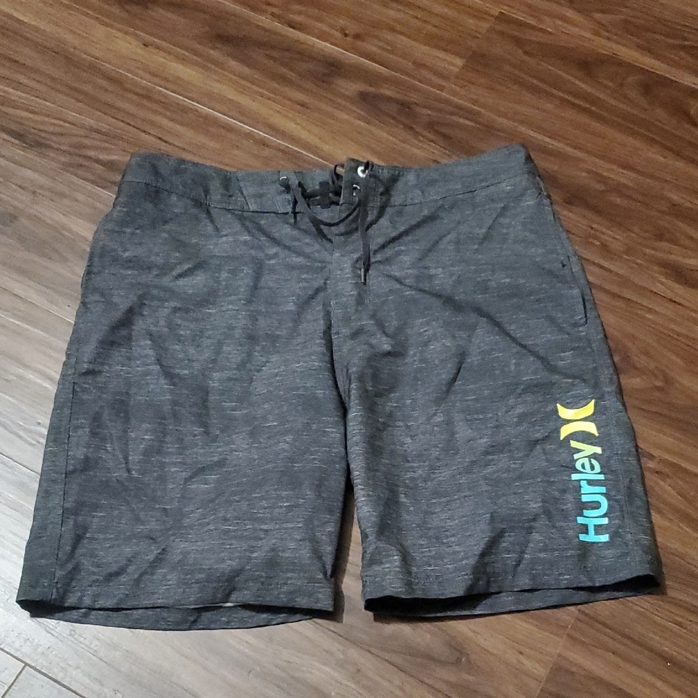 Hurley Charcoal Shorts with Blue and Yellow Logo